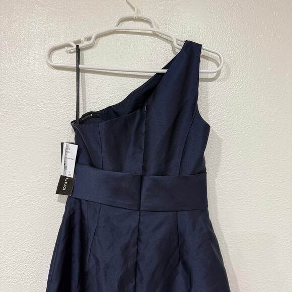 NWT Alfred Sung Draped One Shoulder Satin Maxi Dress Formal Midnight Navy Size 2 - Picture 5 of 9